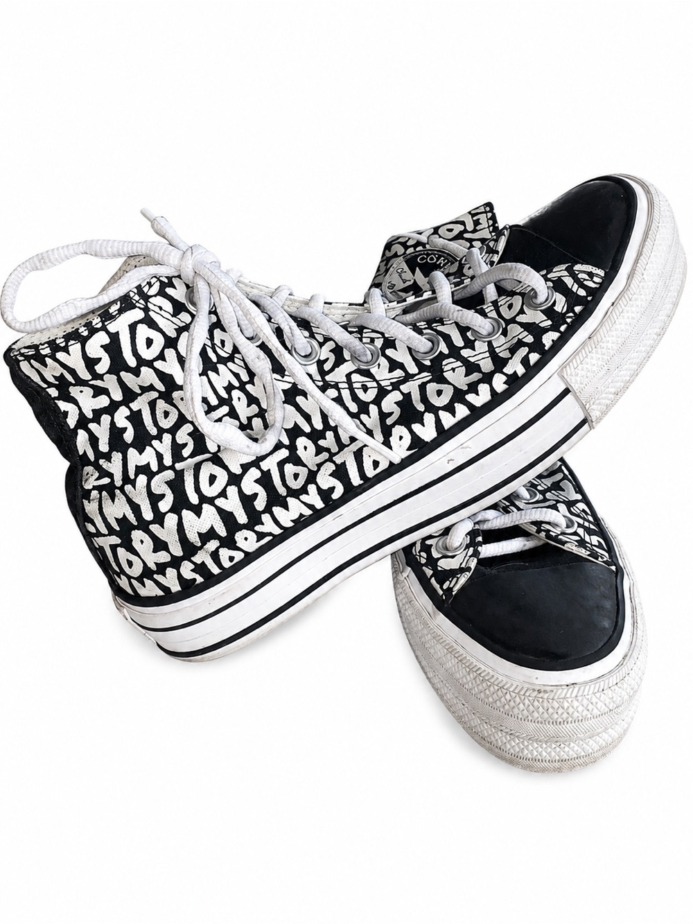 Converse Chuck Taylor Ty All Star High Top Sneakers - Black/White Graphic - Picture 2 of 5